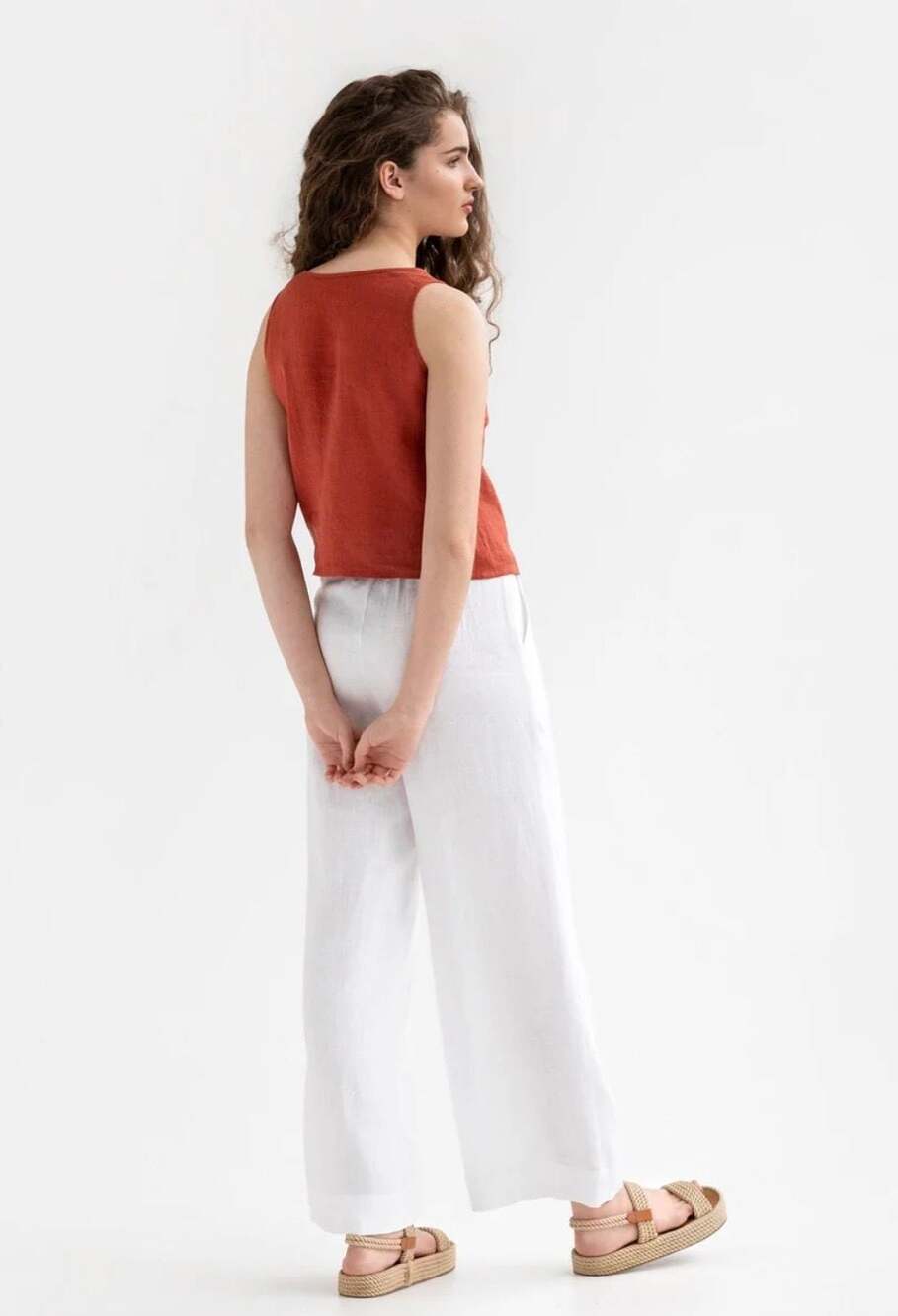 MagicLinen Wide Leg Linen Pants Banff White Medium - Picture 2 of 8
